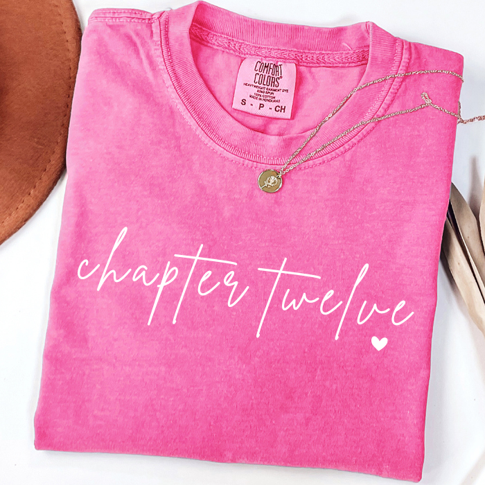 Pink Comfort Colors Chapter Twelve 12th birthday shirt for girls, minimalist tween milestone birthday tee