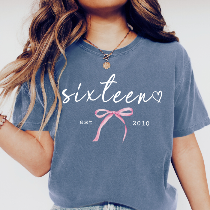 16th Birthday Shirt for Girls | Coquette Bow Sixteen Birthday Tee | 16 Year Old Birthday Gift, Teen Girl Milestone Birthday Shirt